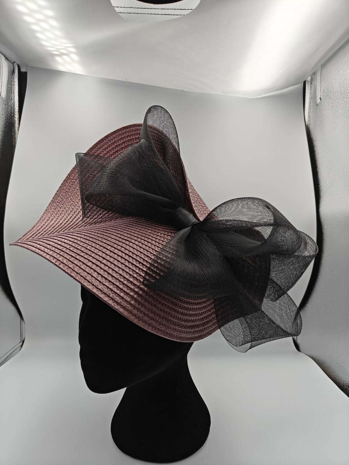 light brown black bow straw fascinator millinery burlesque headband wedding hat