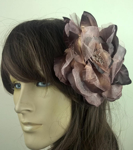 brown satin flower fascinator millinery burlesque wedding hat bridal race