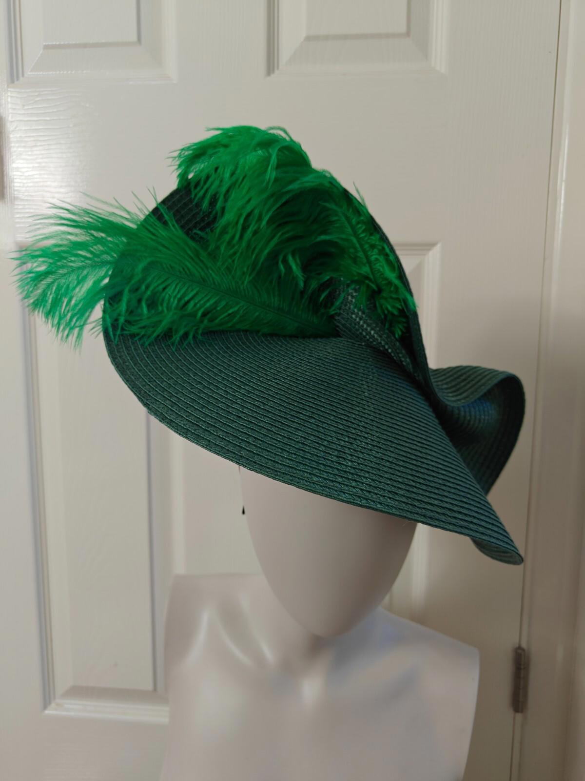 green large straw fascinator ostrich feather millinery headband wedding hat