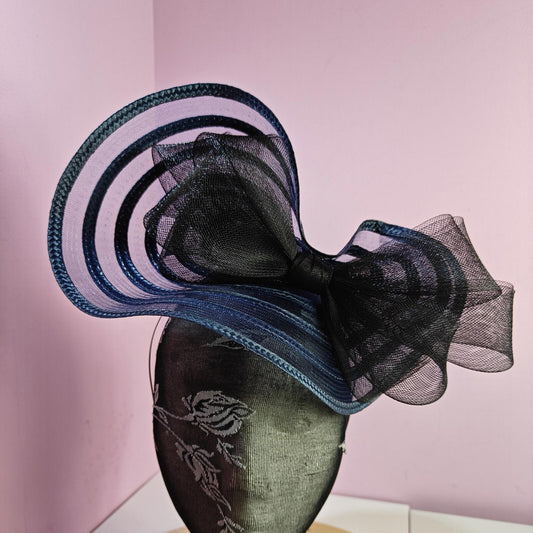 Navy blue black bow fascinator wedding hat Kentucky Derby Royal Ascot