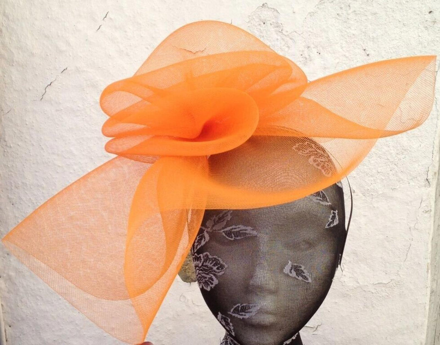 orange fascinator millinery burlesque wedding hat ascot race bridal British