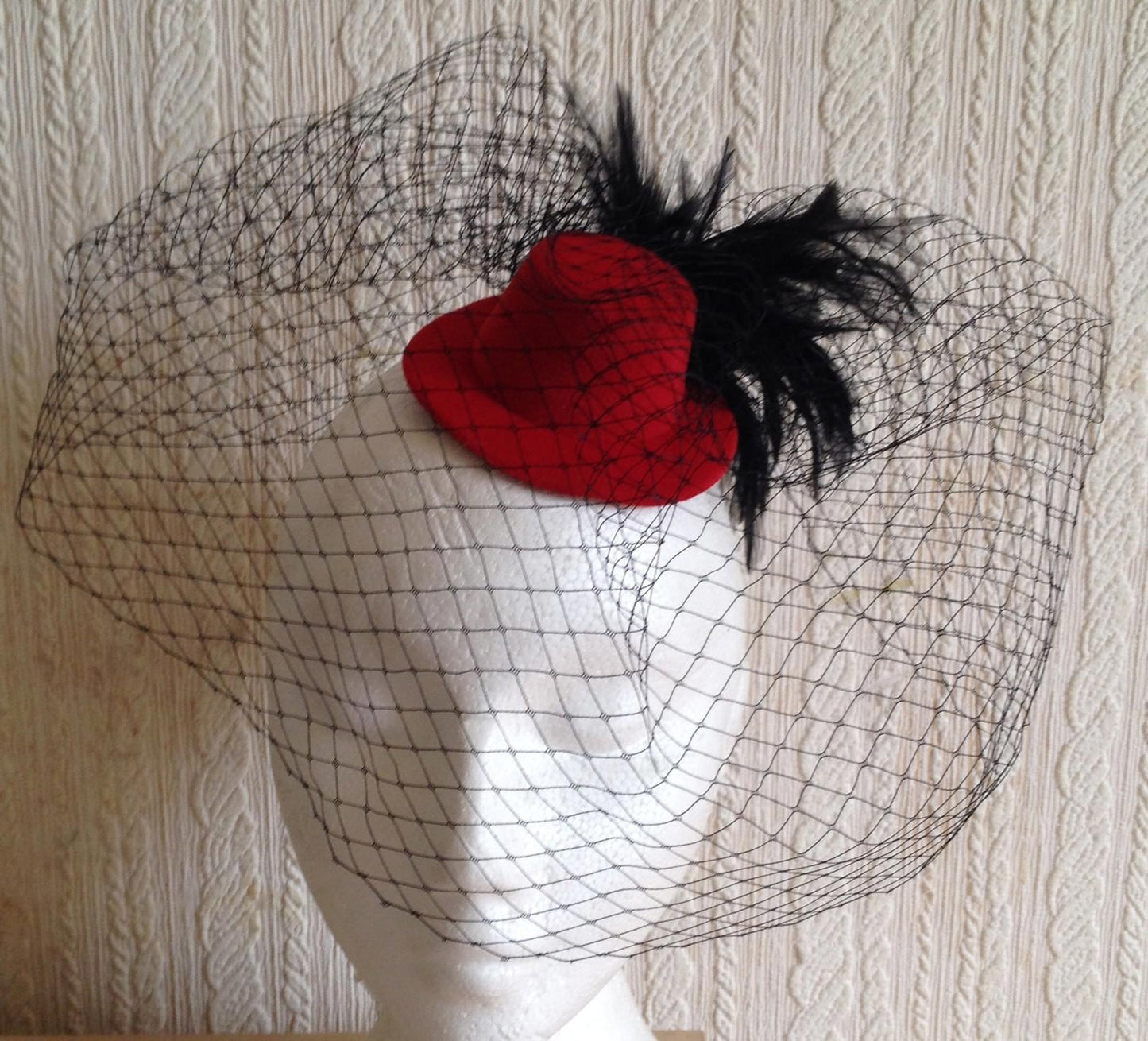 black veiling feather red mini top hat fascinator millinery wedding party race