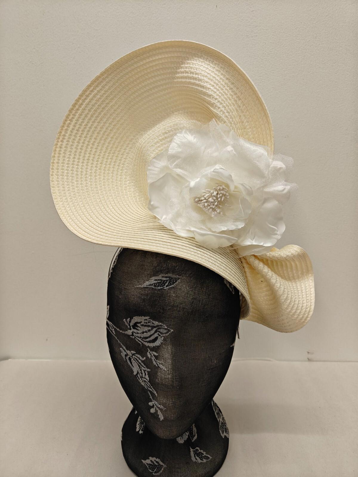ivory flower large straw fascinator millinery burlesque headband wedding hat