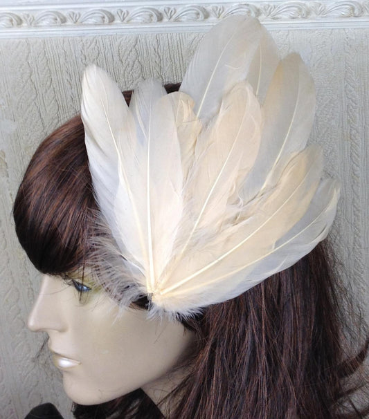 peach coral nude feather fascinator millinery hair clip wedding piece ascot race