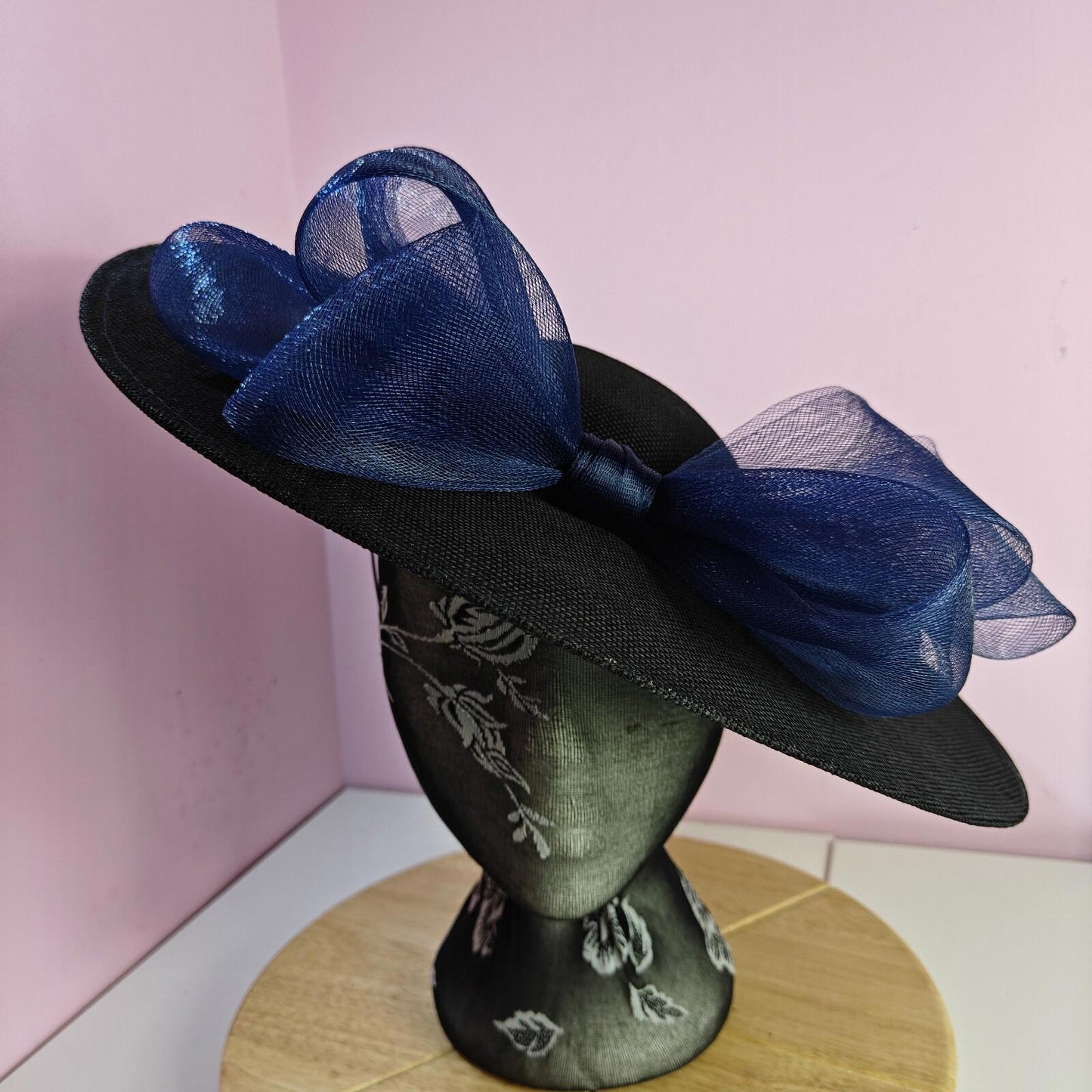 black navy large fascinator wedding hat  Kentucky Derby Royal Ascot bow