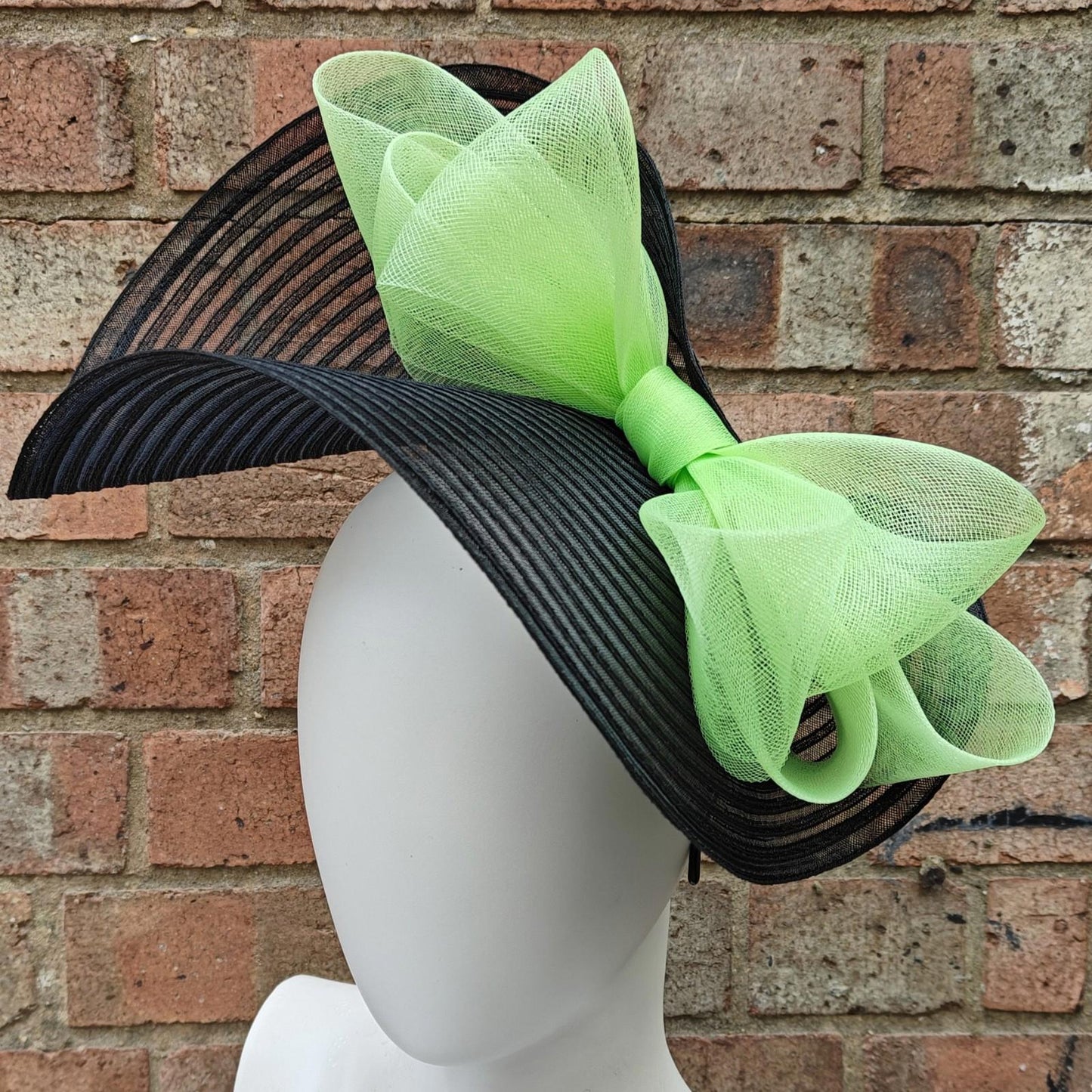 black light green bow crinoline fascinator millinery headband wedding hat party cosplay