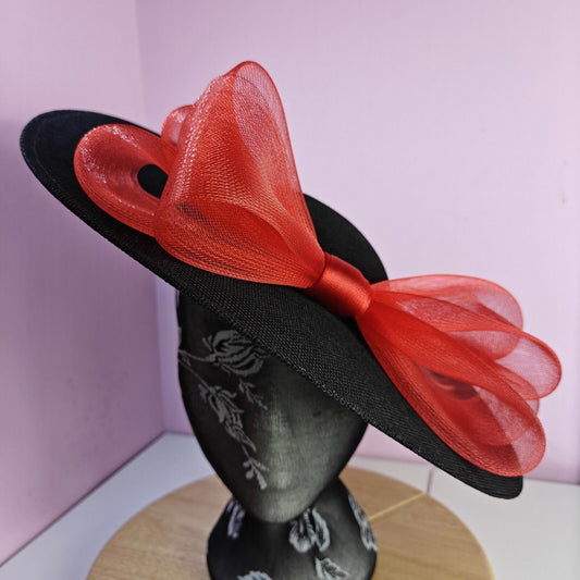black red large fascinator wedding hat  Kentucky Derby Royal Ascot bow