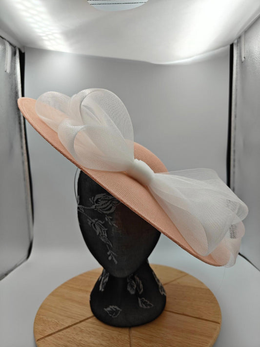 peach white large fascinator headband wedding hat  Kentucky Derby Royal Ascot