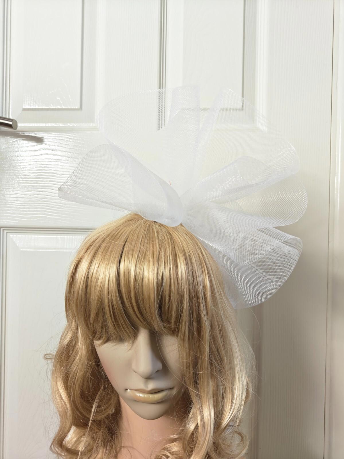 white fascinator millinery burlesque headband wedding hat ascot race