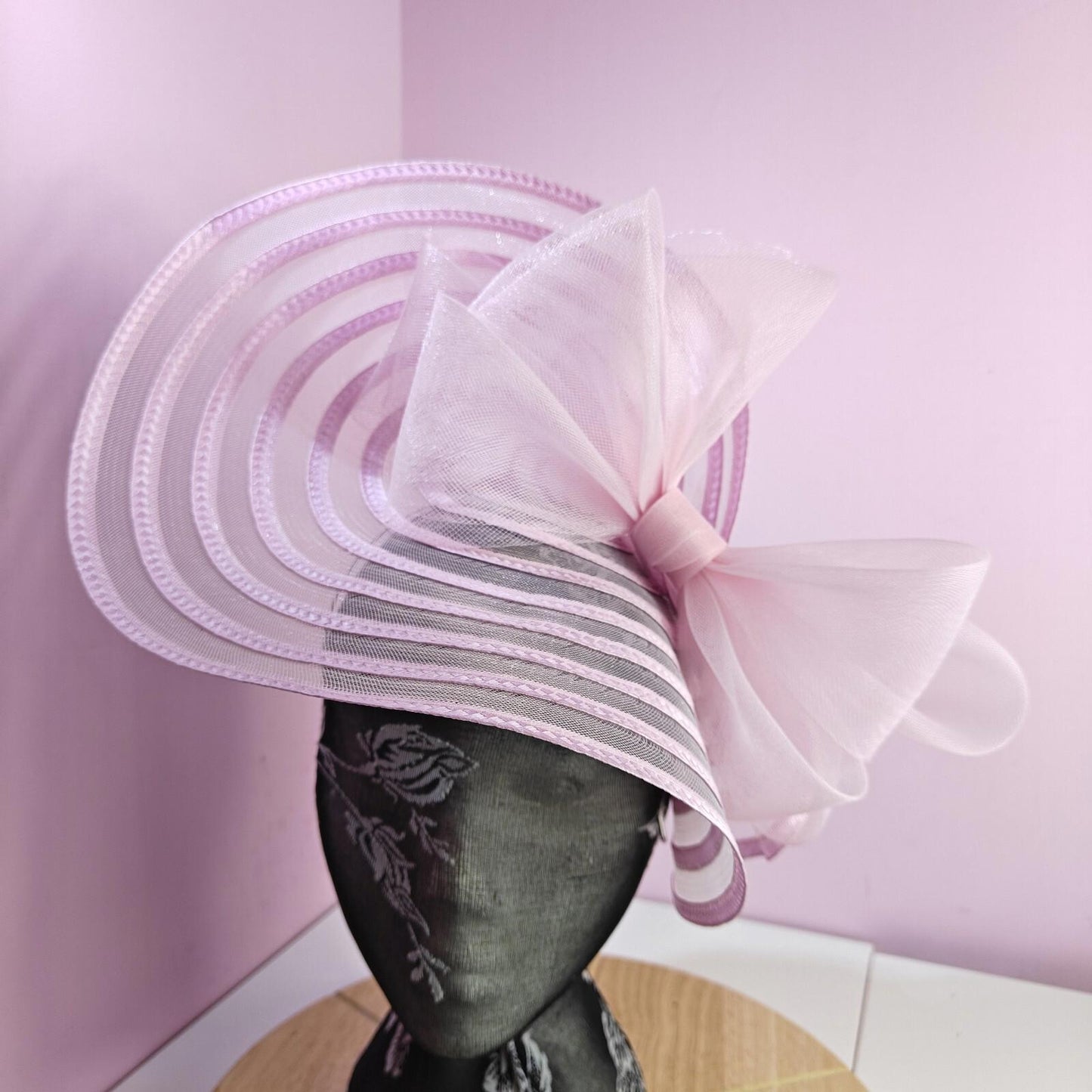 light pink bow fascinator millinery wedding hat Kentucky Derby Royal Ascot