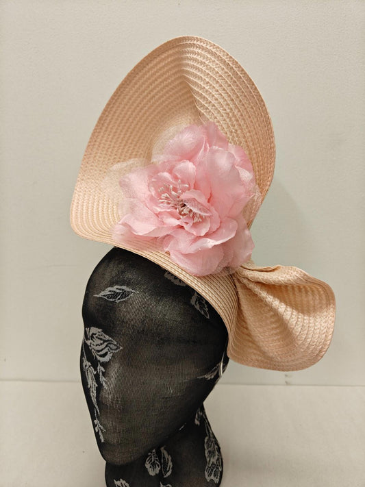 peach pink flower large straw fascinator millinery burlesque headband wedding