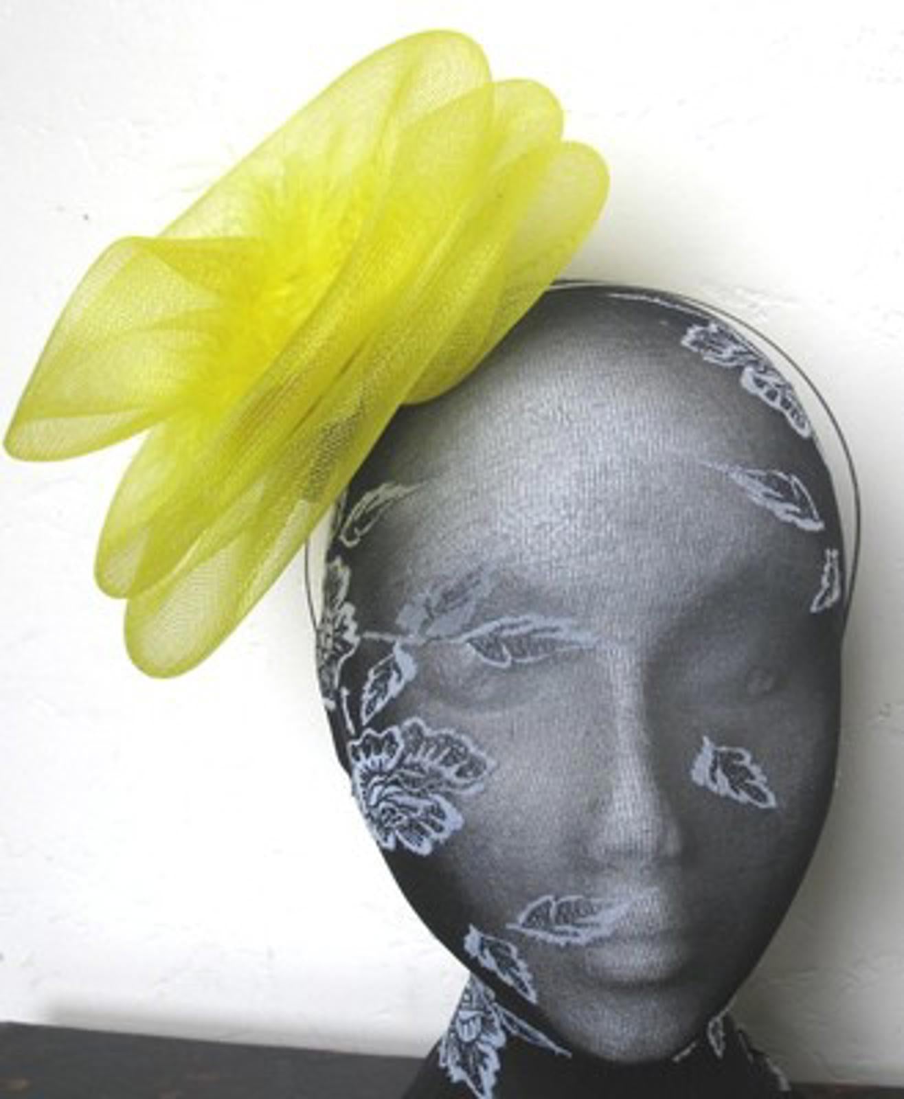 yellow feather fascinator millinery burlesque headband wedding hat hair piece x