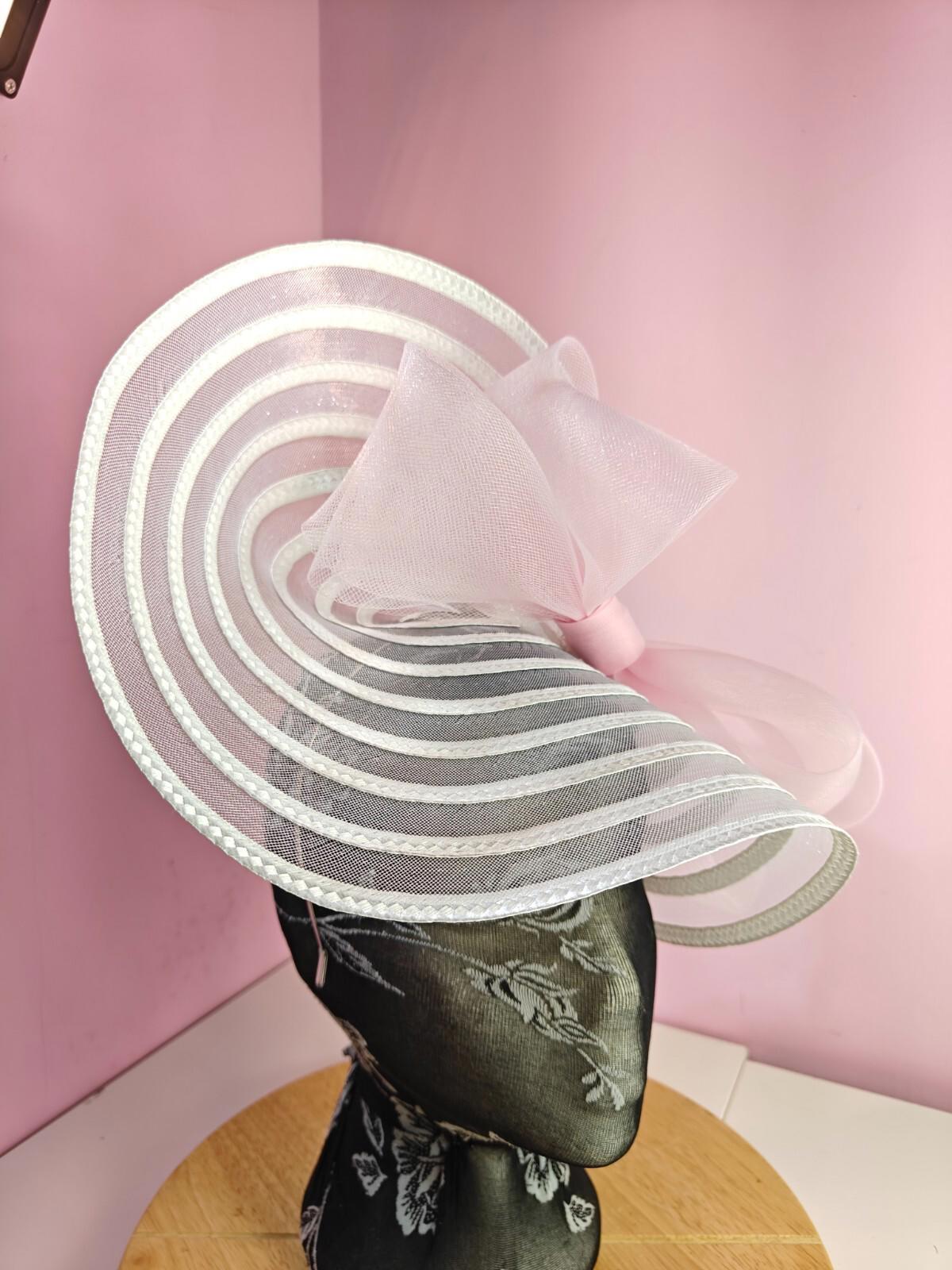 white pink bow fascinator millinery wedding hat Kentucky Derby Royal Ascot