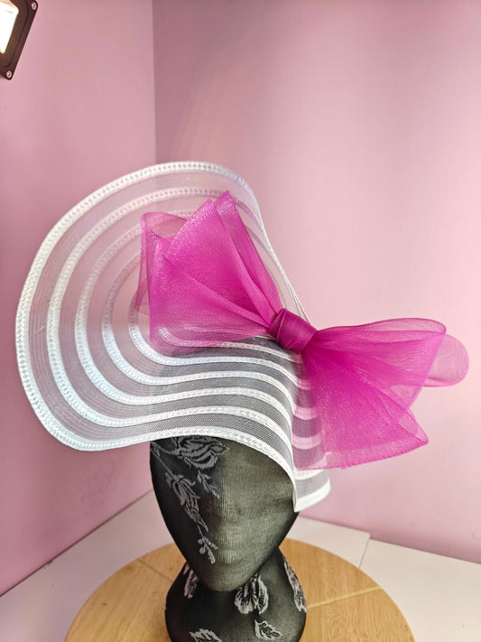 white pink bow fascinator millinery wedding hat Kentucky Derby Royal Ascot