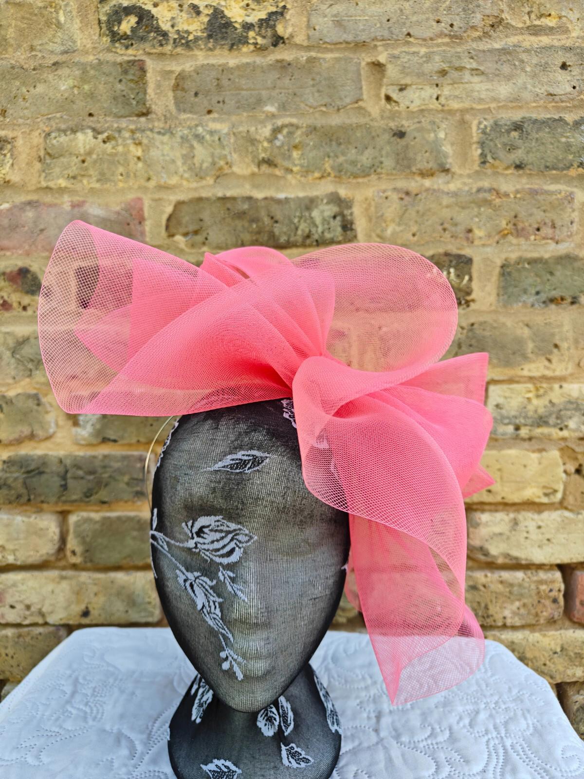 coral pink fascinator millinery burlesque wedding hat headband ascot