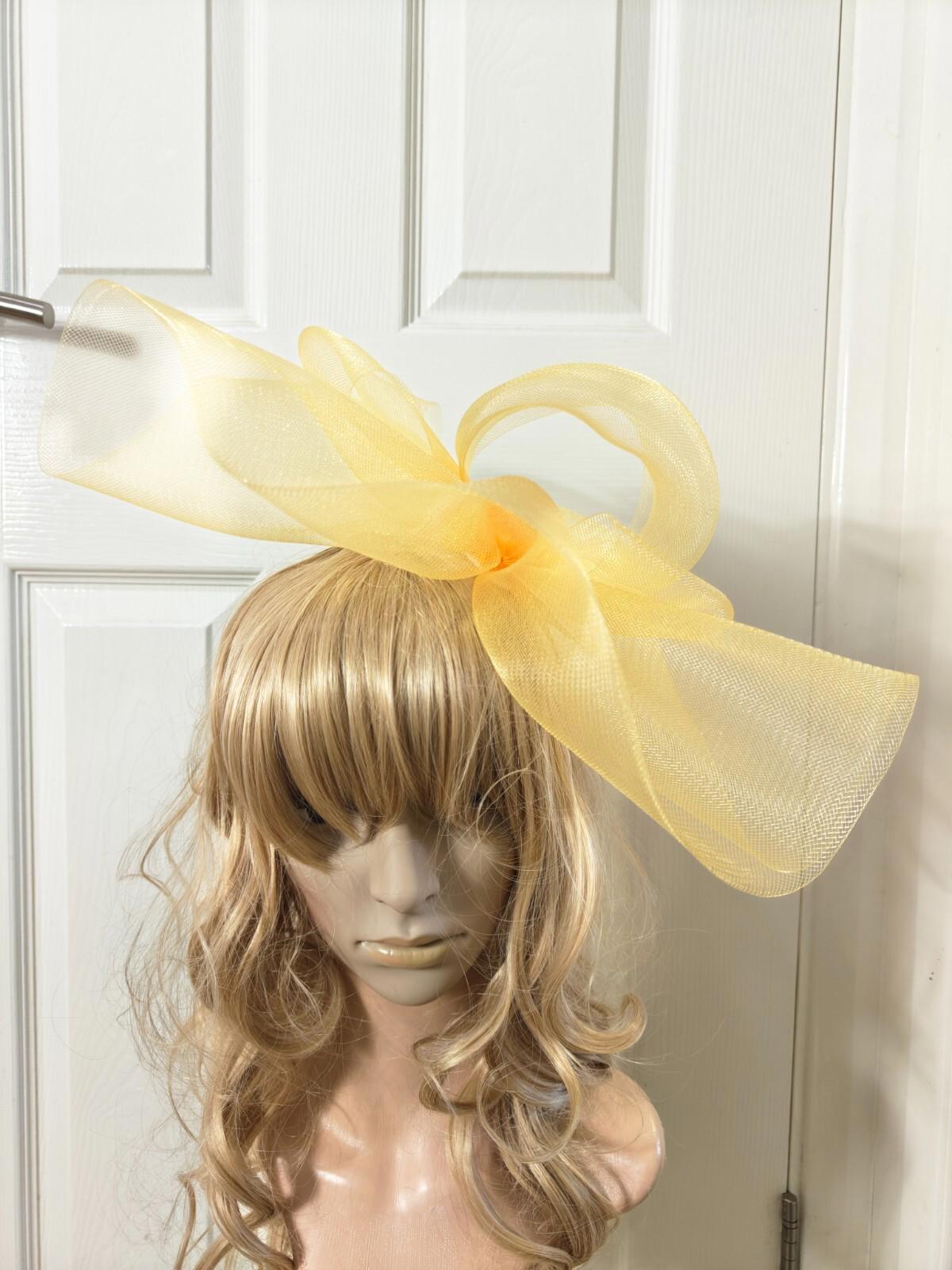 gold yellow fascinator millinery burlesque headband wedding hat ascot race