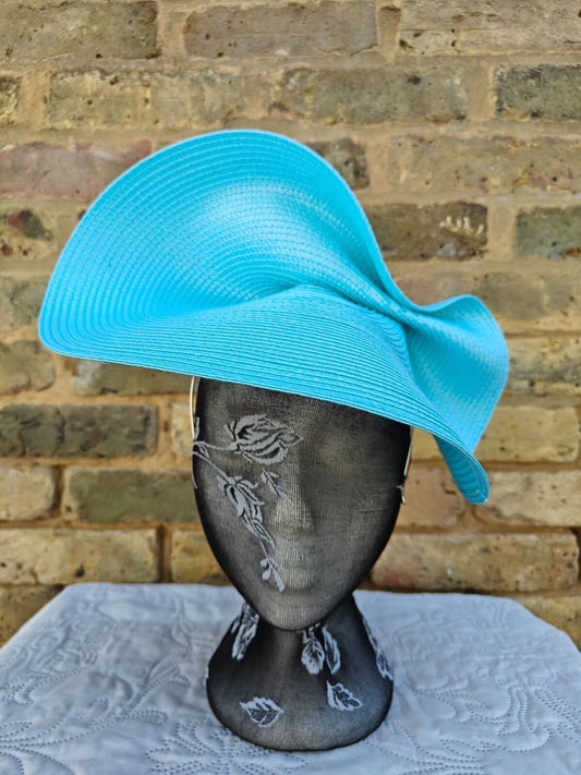 turquoise blue large straw fascinator millinery headband wedding hat ascot