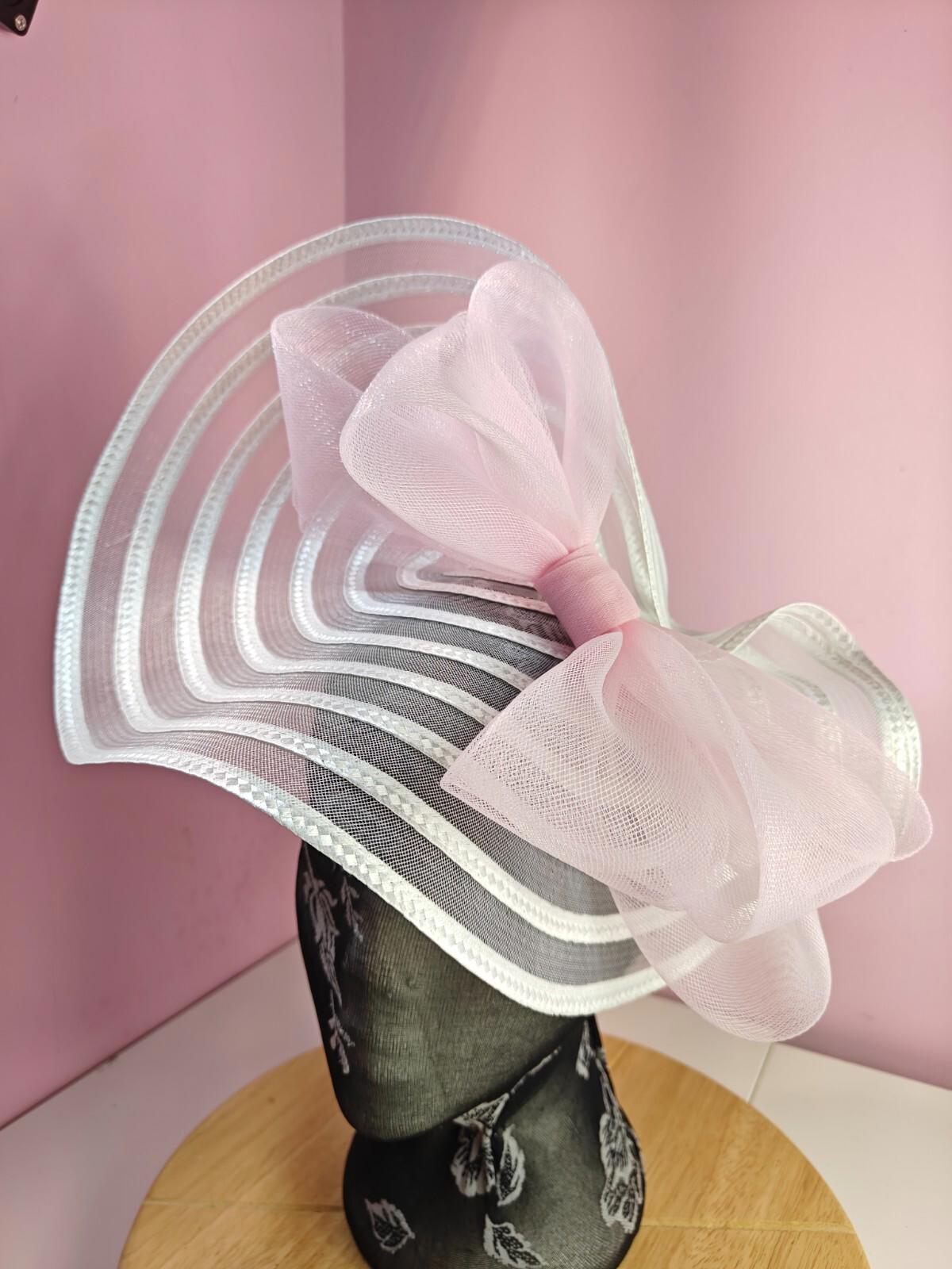 white pink bow fascinator millinery wedding hat Kentucky Derby Royal Ascot