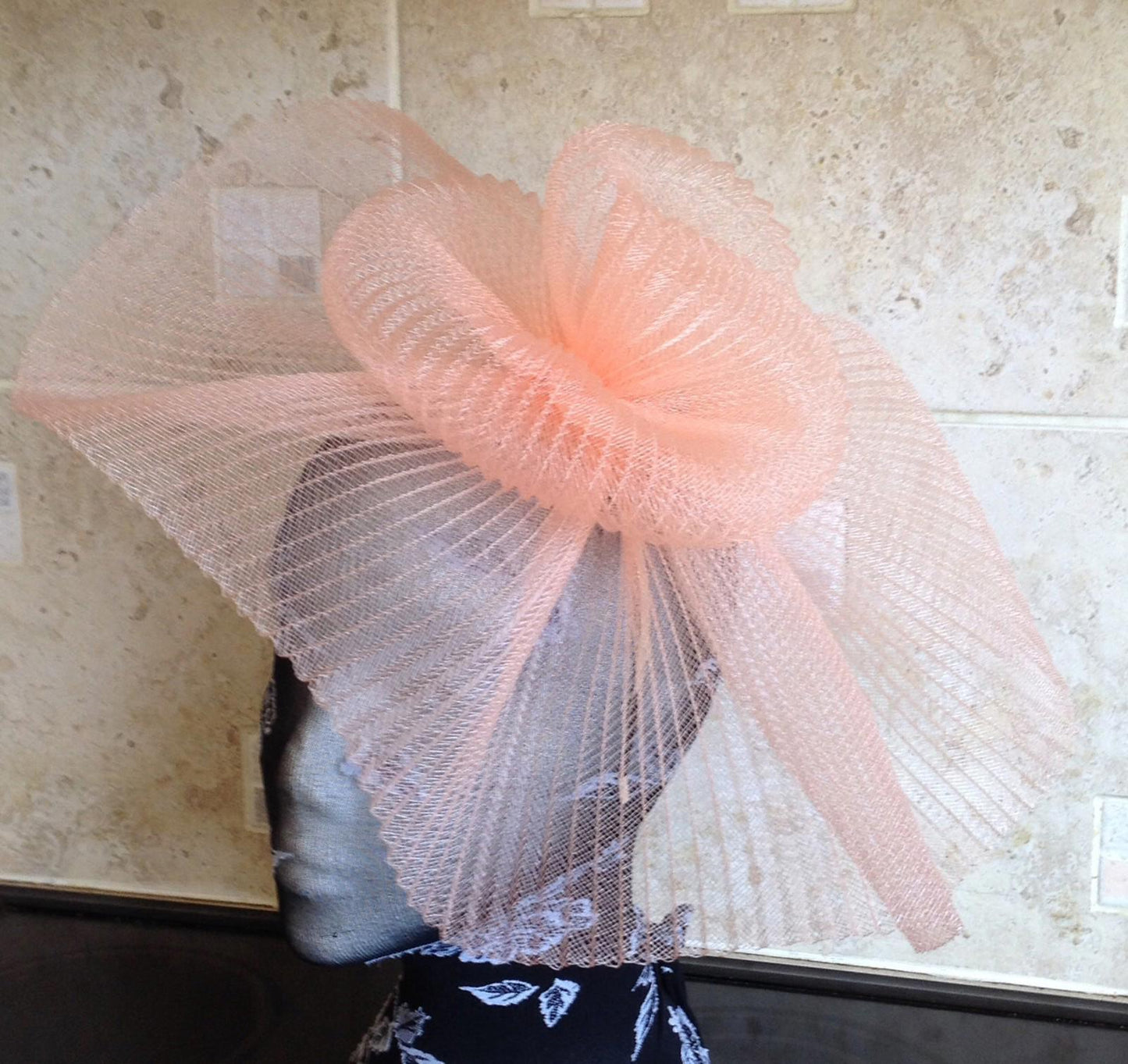 Peach coral nude fascinator millinery burlesque wedding hat ascot race bridal