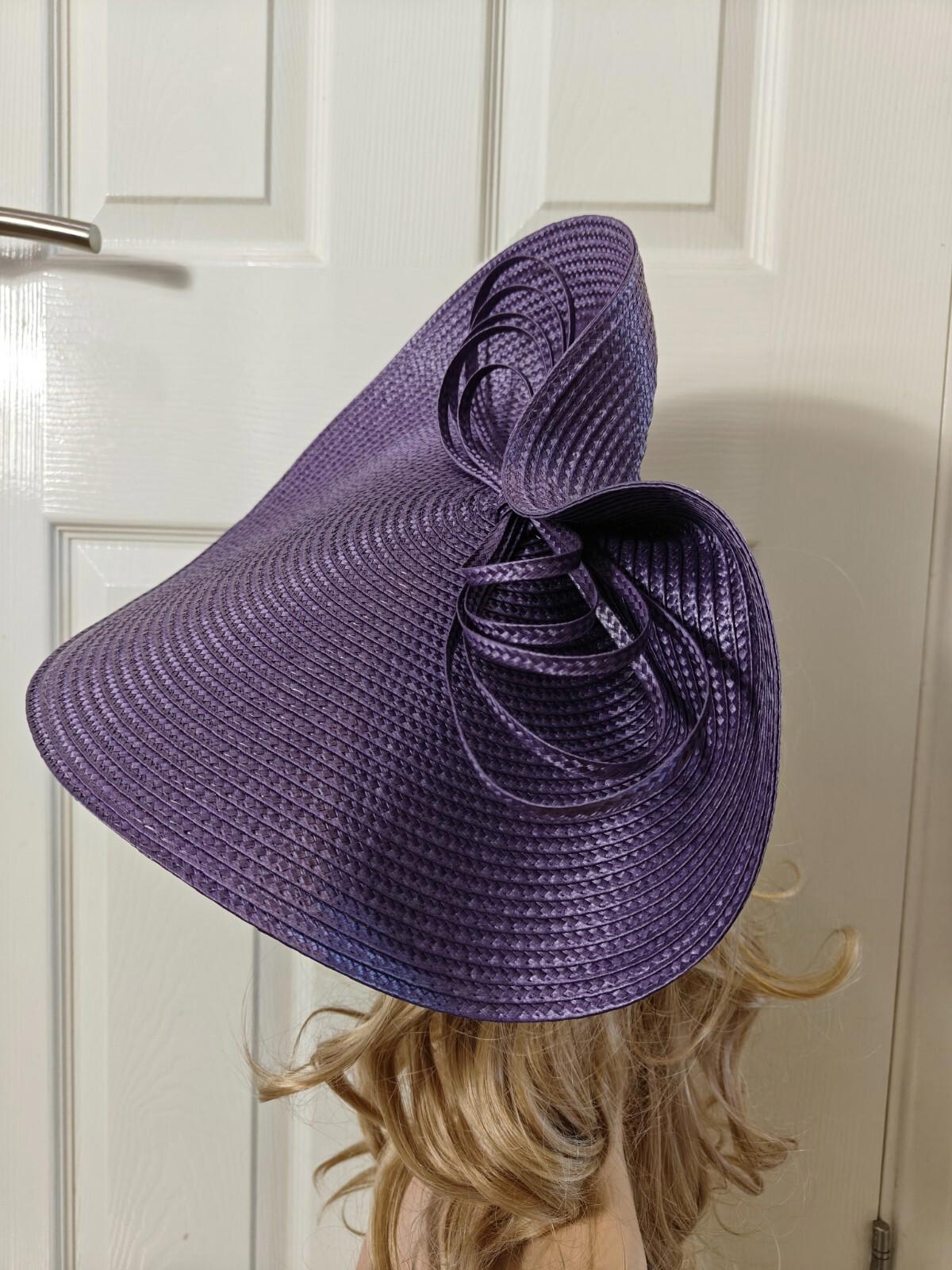 purple large straw fascinator millinery burlesque headband wedding hat