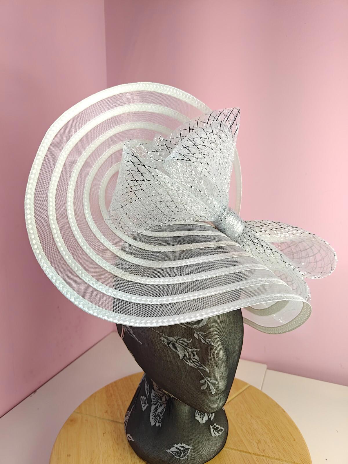 white silver bow fascinator millinery wedding hat Kentucky Derby Royal Ascot