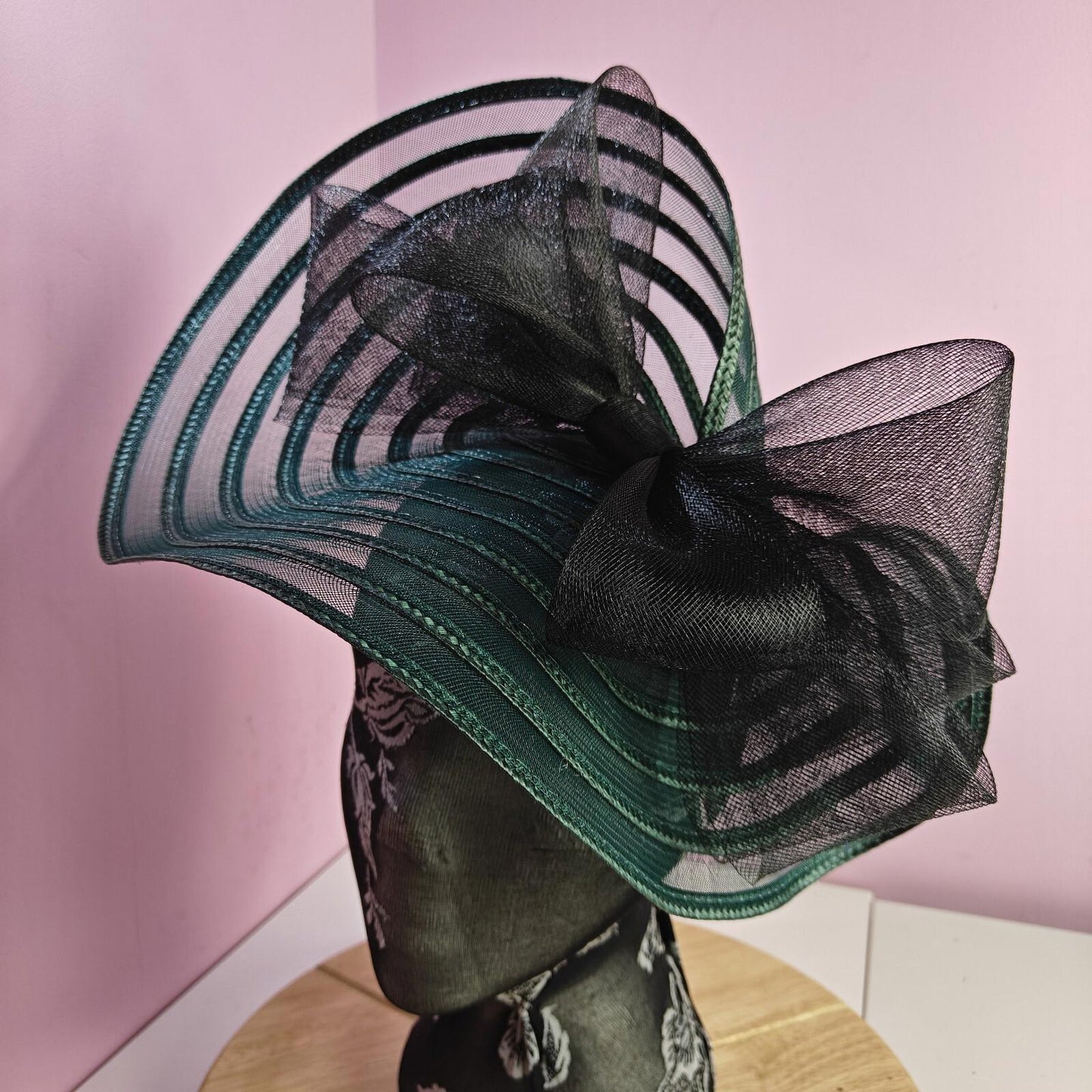 green black bow fascinator millinery wedding hat Kentucky Derby Royal Ascot
