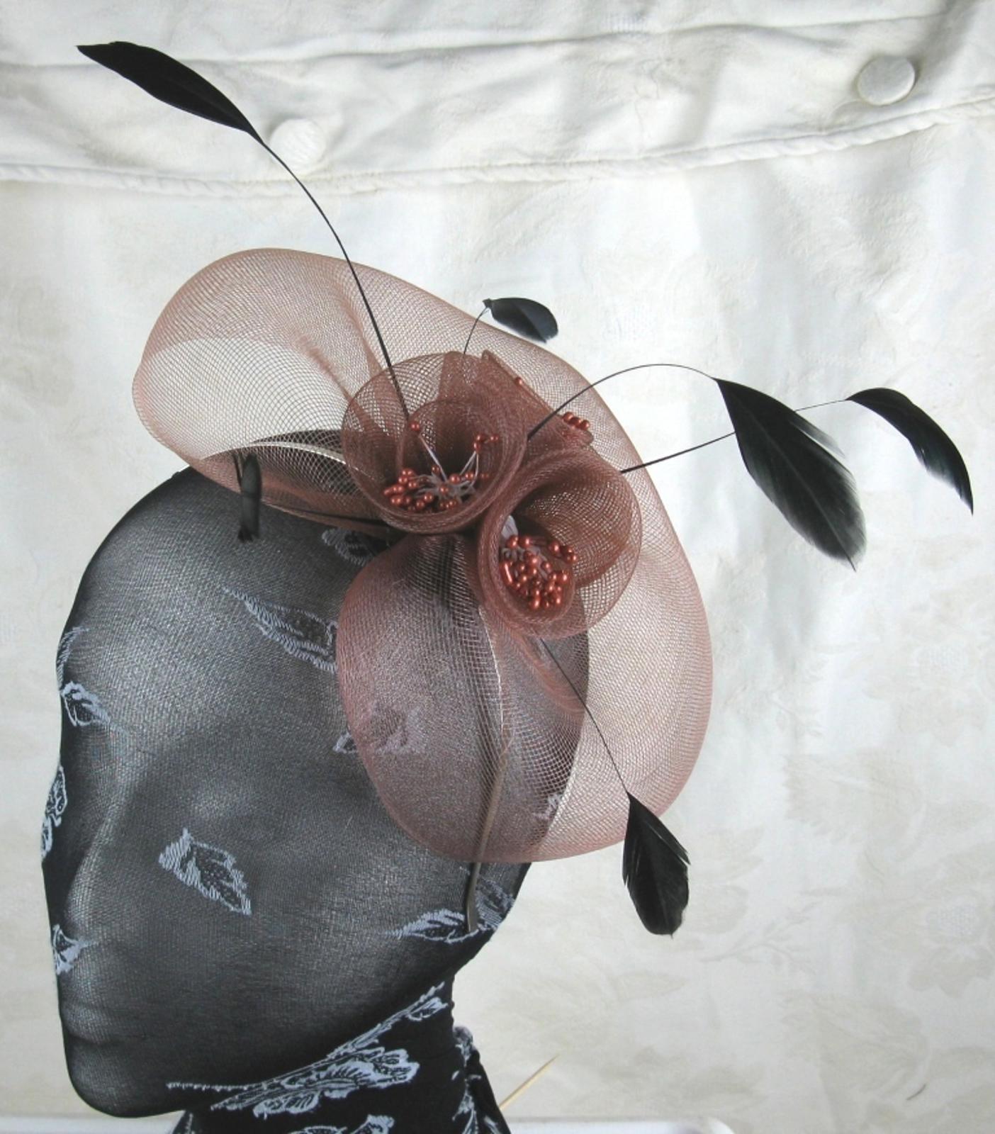 light brown feather headband fascinator millinery wedding ascot hat hair piece