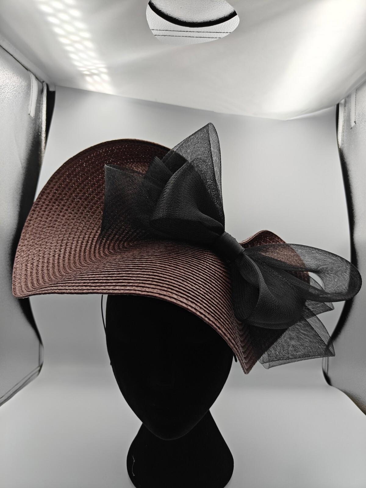 dark brown black bow straw fascinator millinery burlesque headband wedding hat