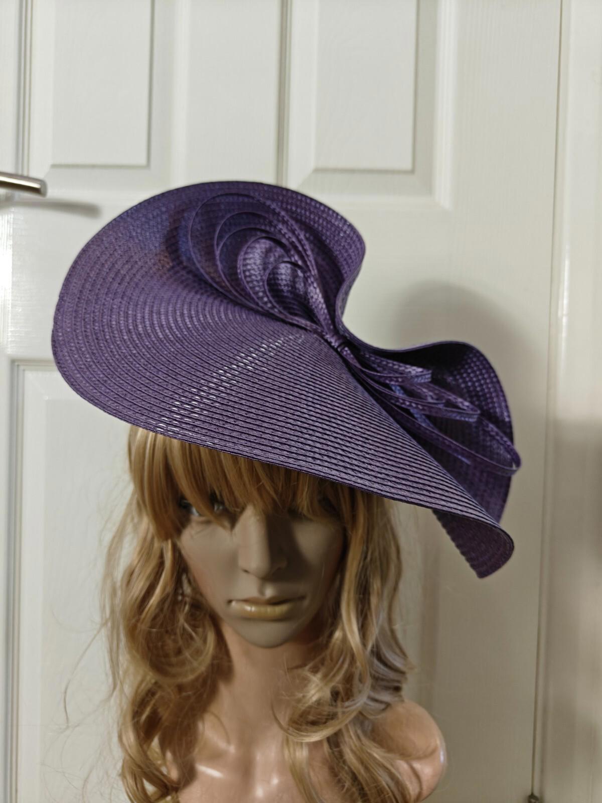 purple large straw fascinator millinery burlesque headband wedding hat