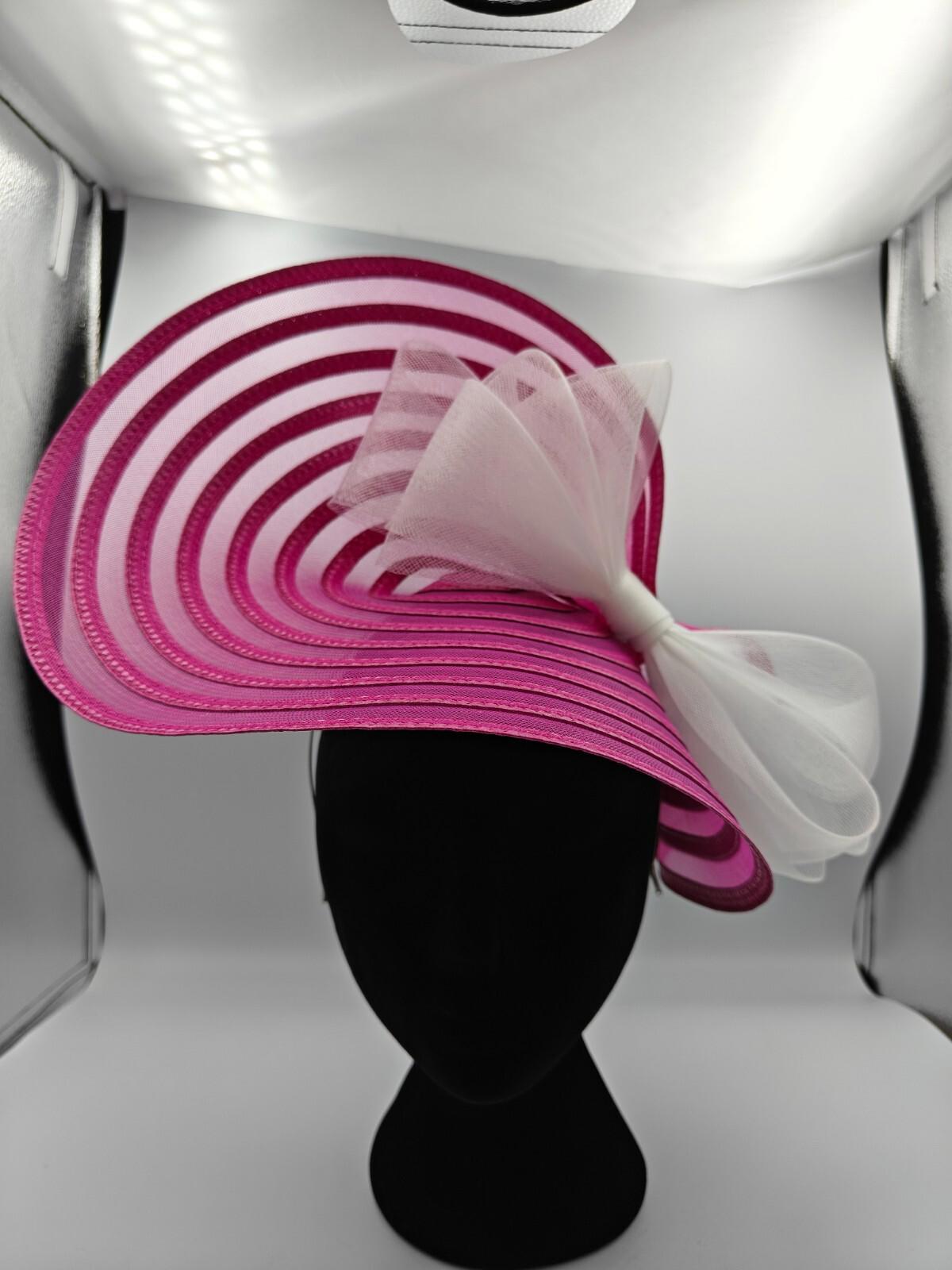 hot pink white bow straw fascinator millinery burlesque headband wedding hat