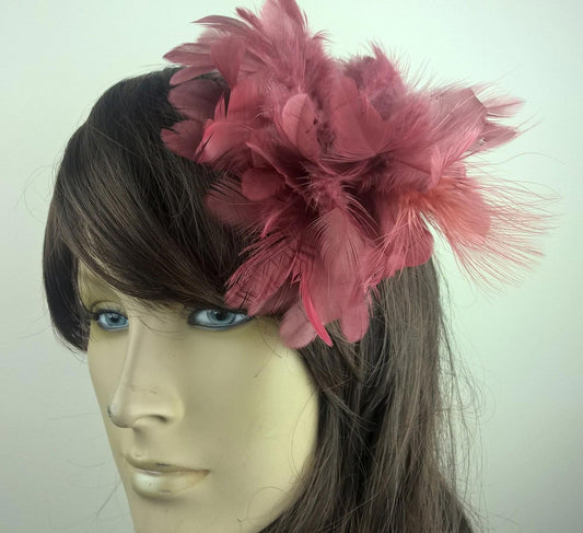 dark red feather flower fascinator millinery hair clip wedding piece ascot race