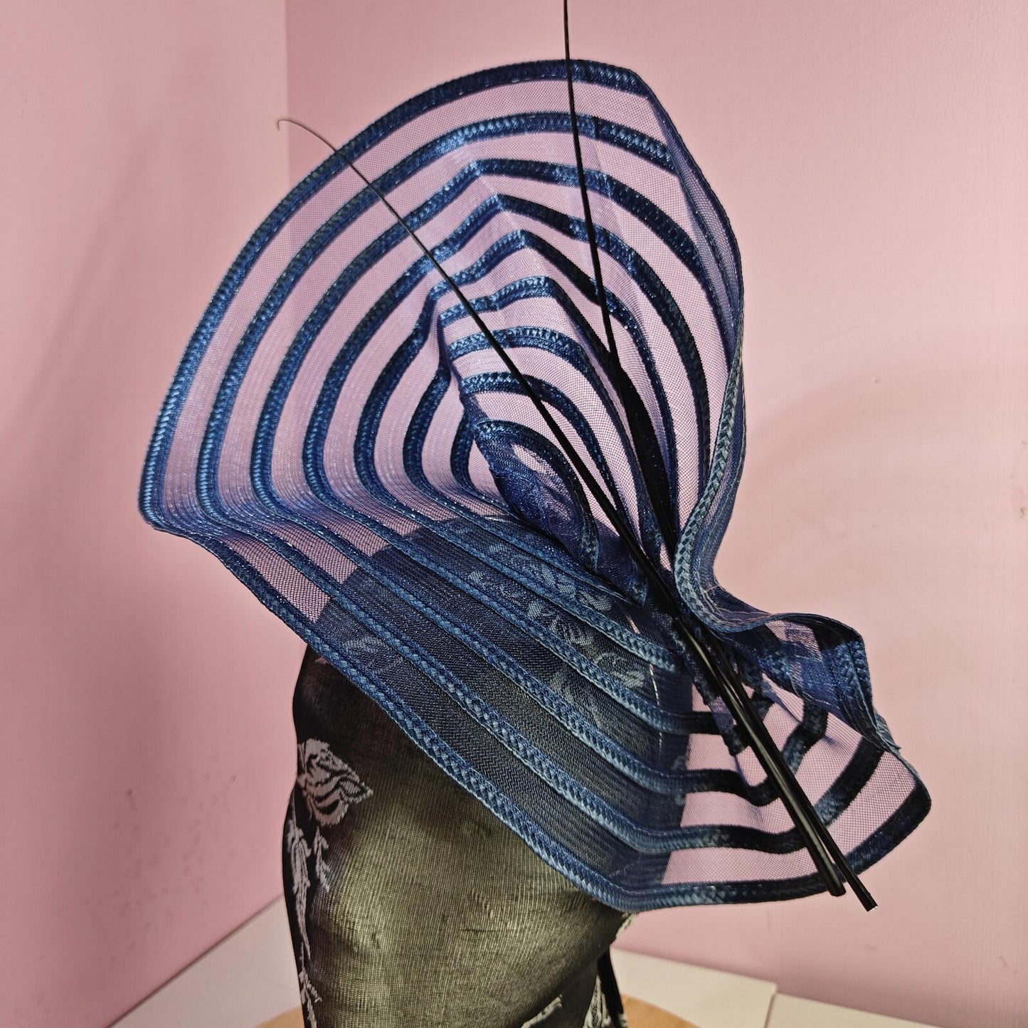 navy blue ostrich quill spine fascinator wedding hat Kentucky Derby Royal Ascot