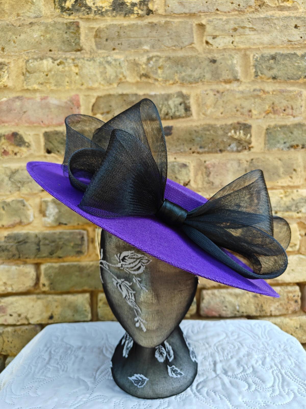 purple  black large fascinator wedding hat  Kentucky Derby Royal Ascot bow