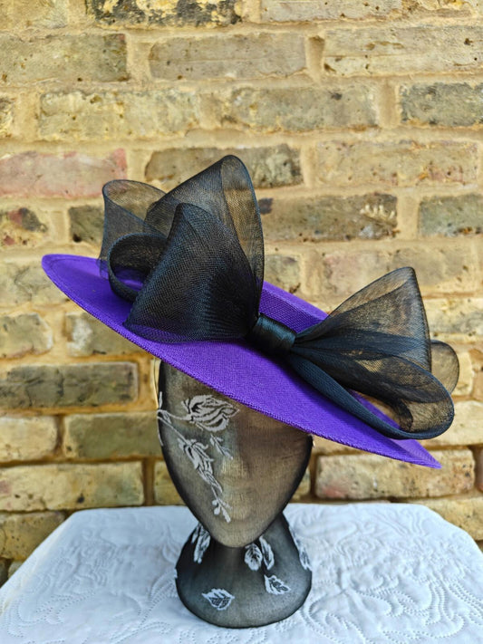 purple  black large fascinator wedding hat  Kentucky Derby Royal Ascot bow
