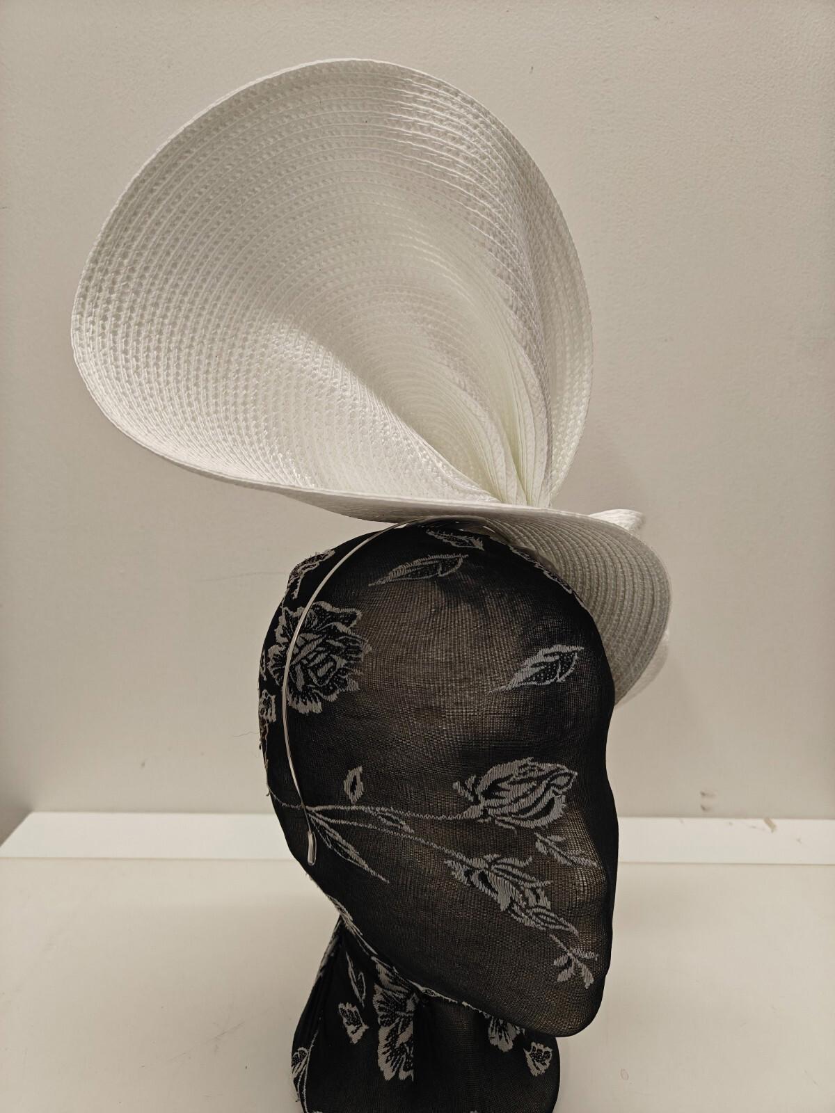 white large straw fascinator millinery burlesque headband wedding hat