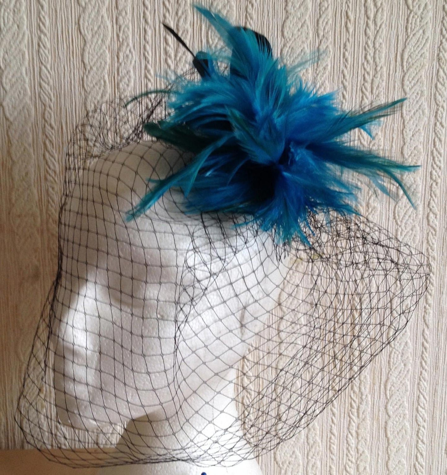 turquoise feather black veiling fascinator millinery hair clip wedding bridal x