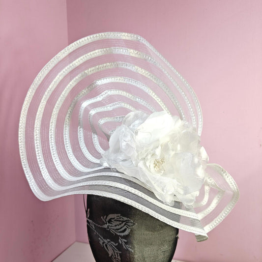 white flower fascinator millinery wedding hat Kentucky Derby Royal Ascot