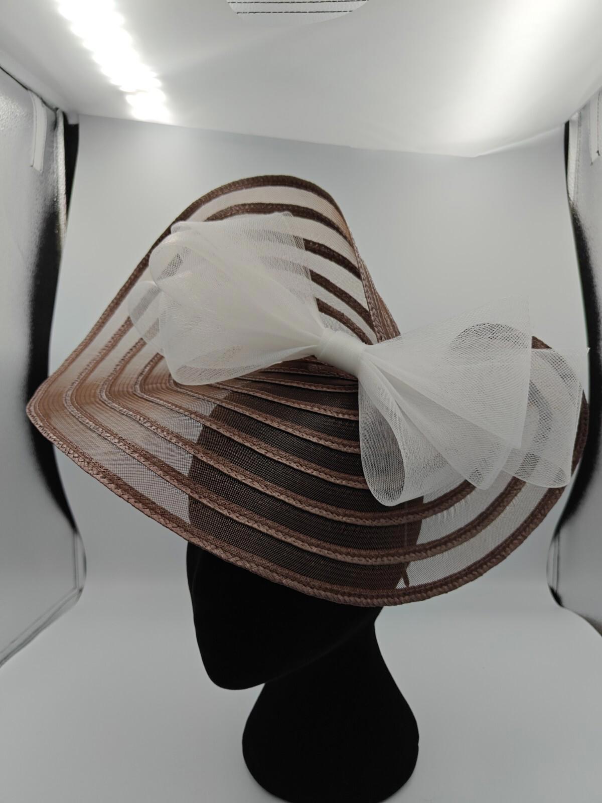 brown white bow straw fascinator millinery burlesque headband wedding hat
