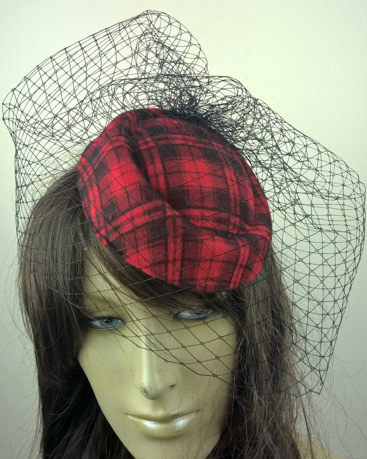 red felt mini pill box hat black veiling french veil fascinator wedding race  x