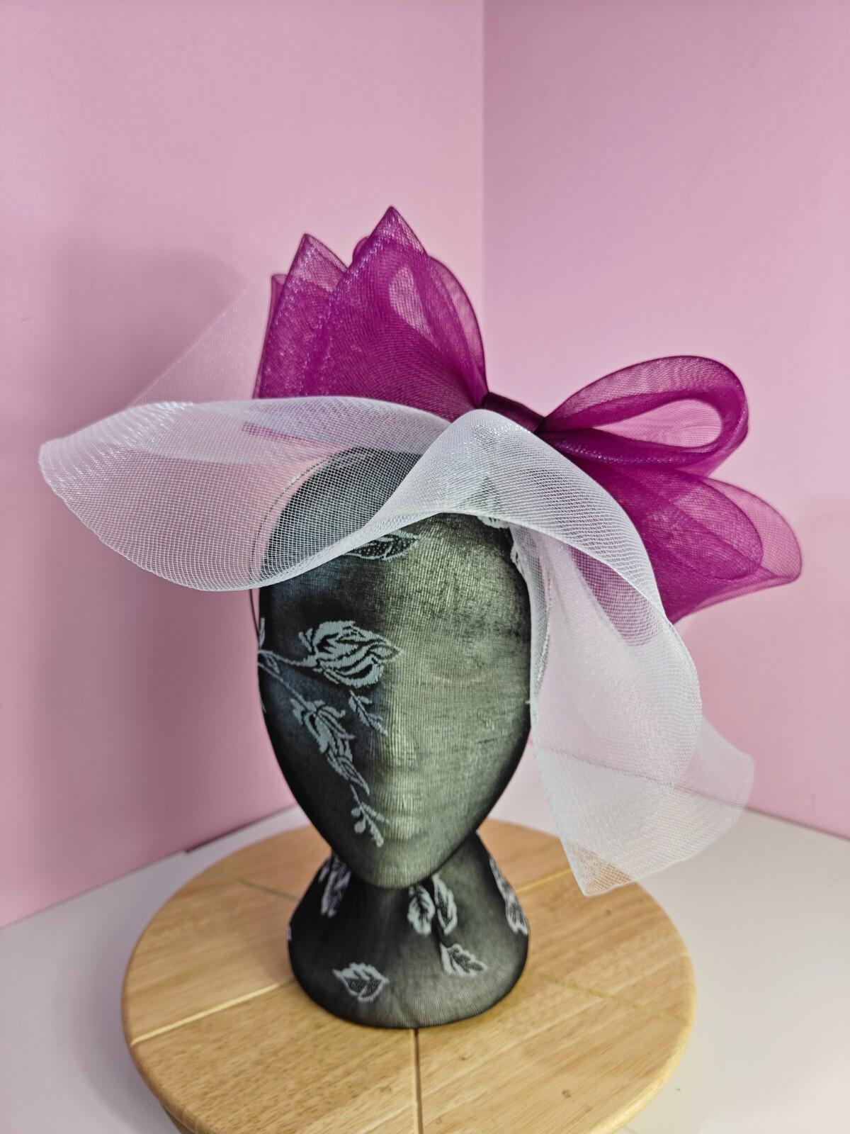 white purple pink fascinator millinery headband derby wedding hat ascot race