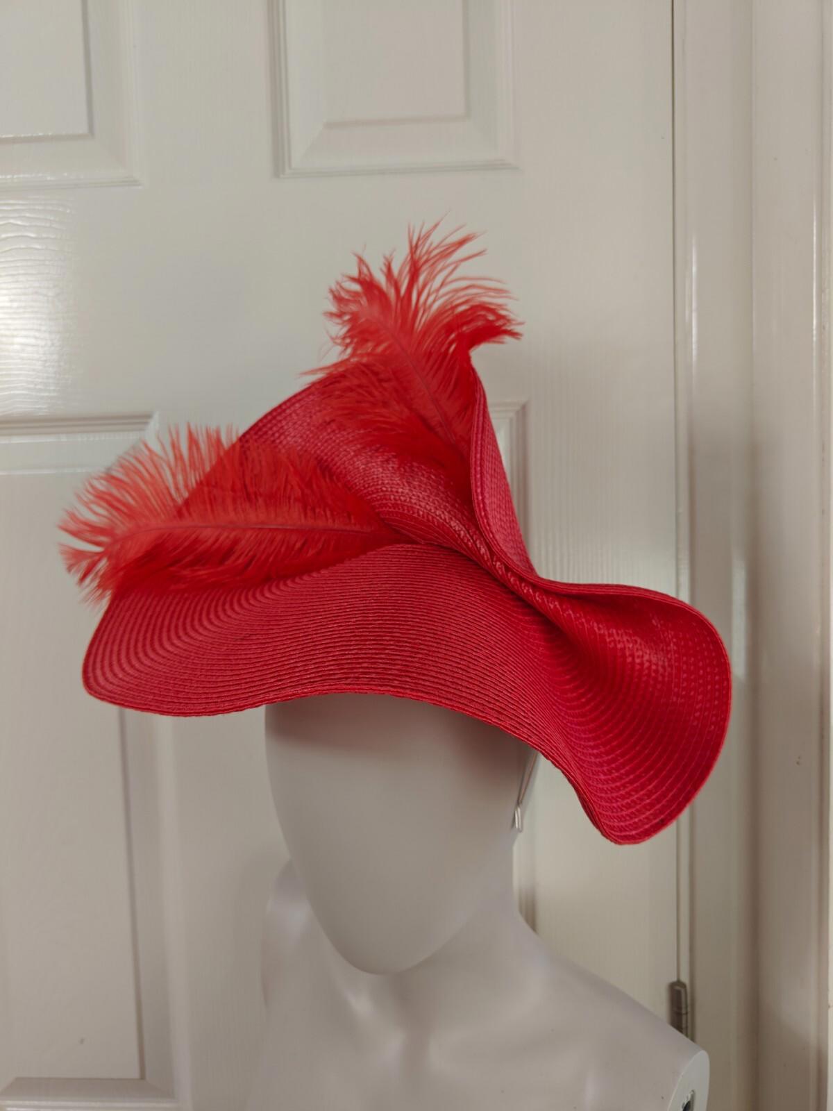 red large straw fascinator ostrich feather millinery headband wedding hat