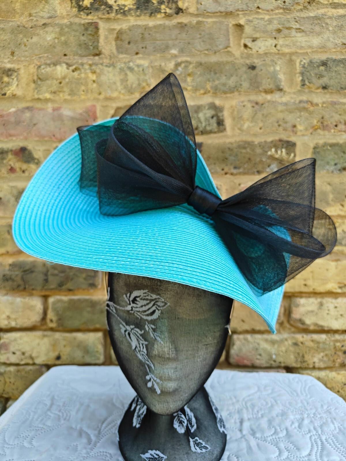 turquoise black large straw fascinator millinery headband wedding hat ascot