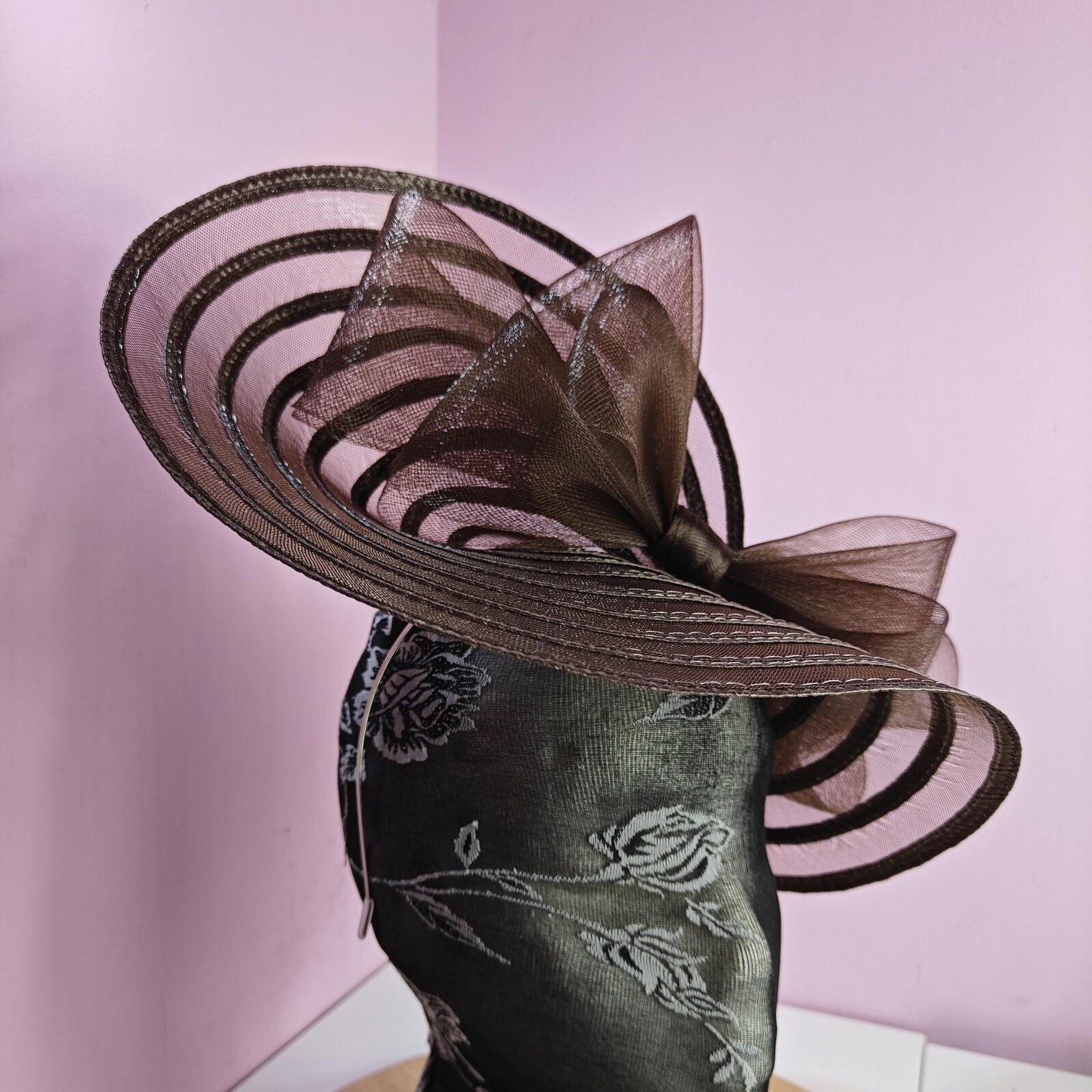 dark brown bow fascinator millinery wedding hat Kentucky Derby Royal Ascot
