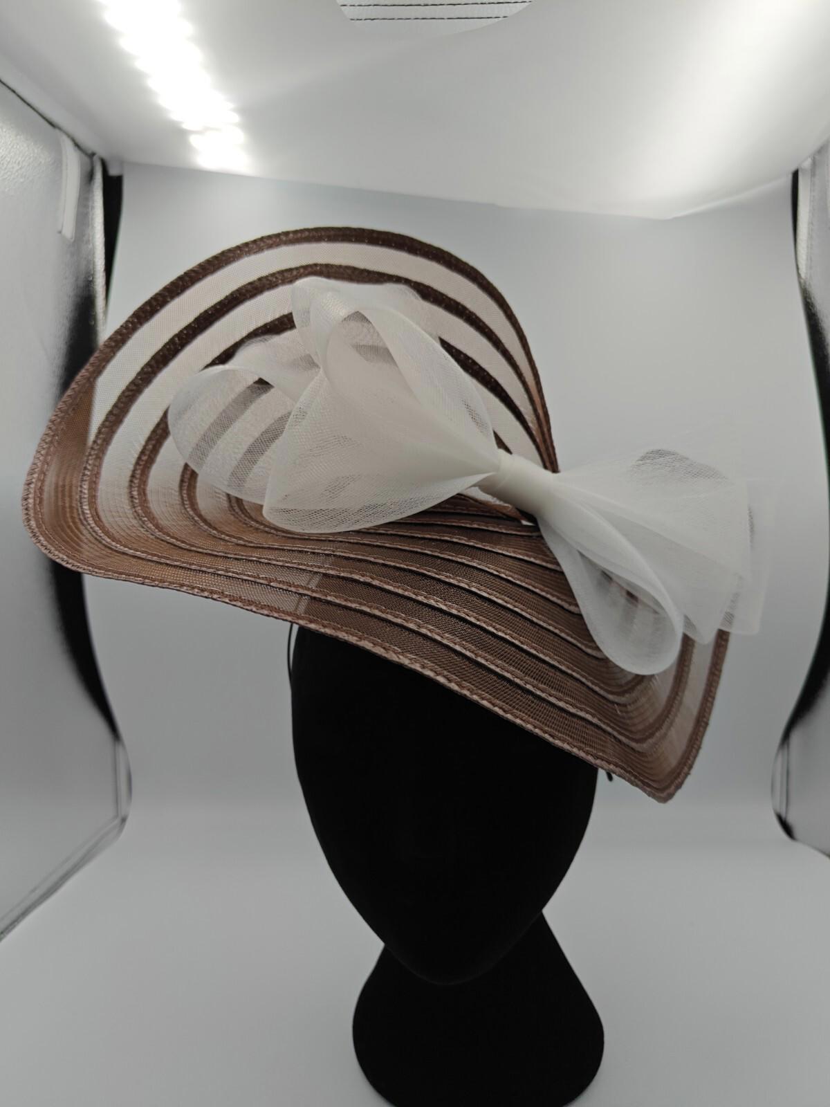 brown white bow straw fascinator millinery burlesque headband wedding hat