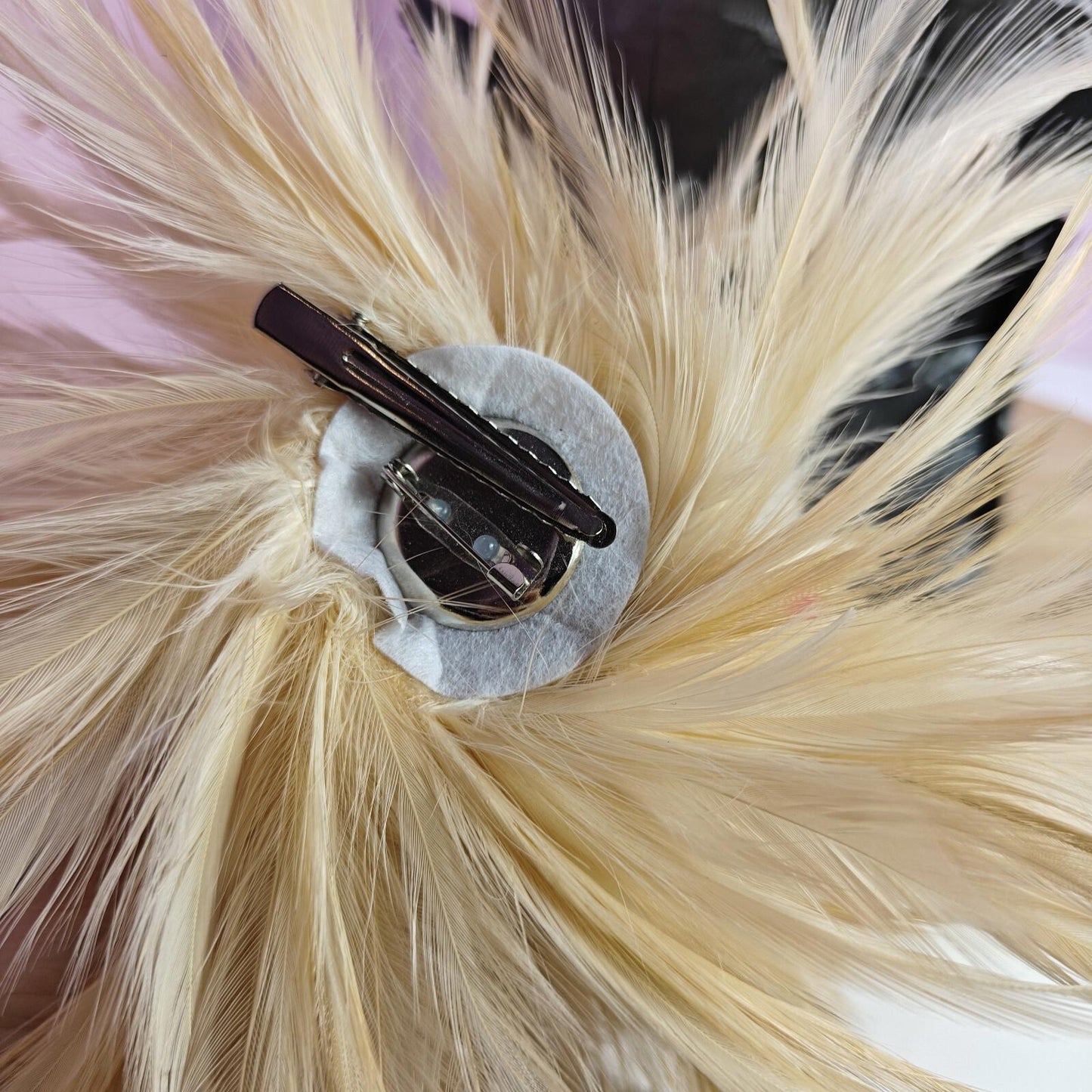 nude cream peach black fascinator millinery feather brooch clip hat