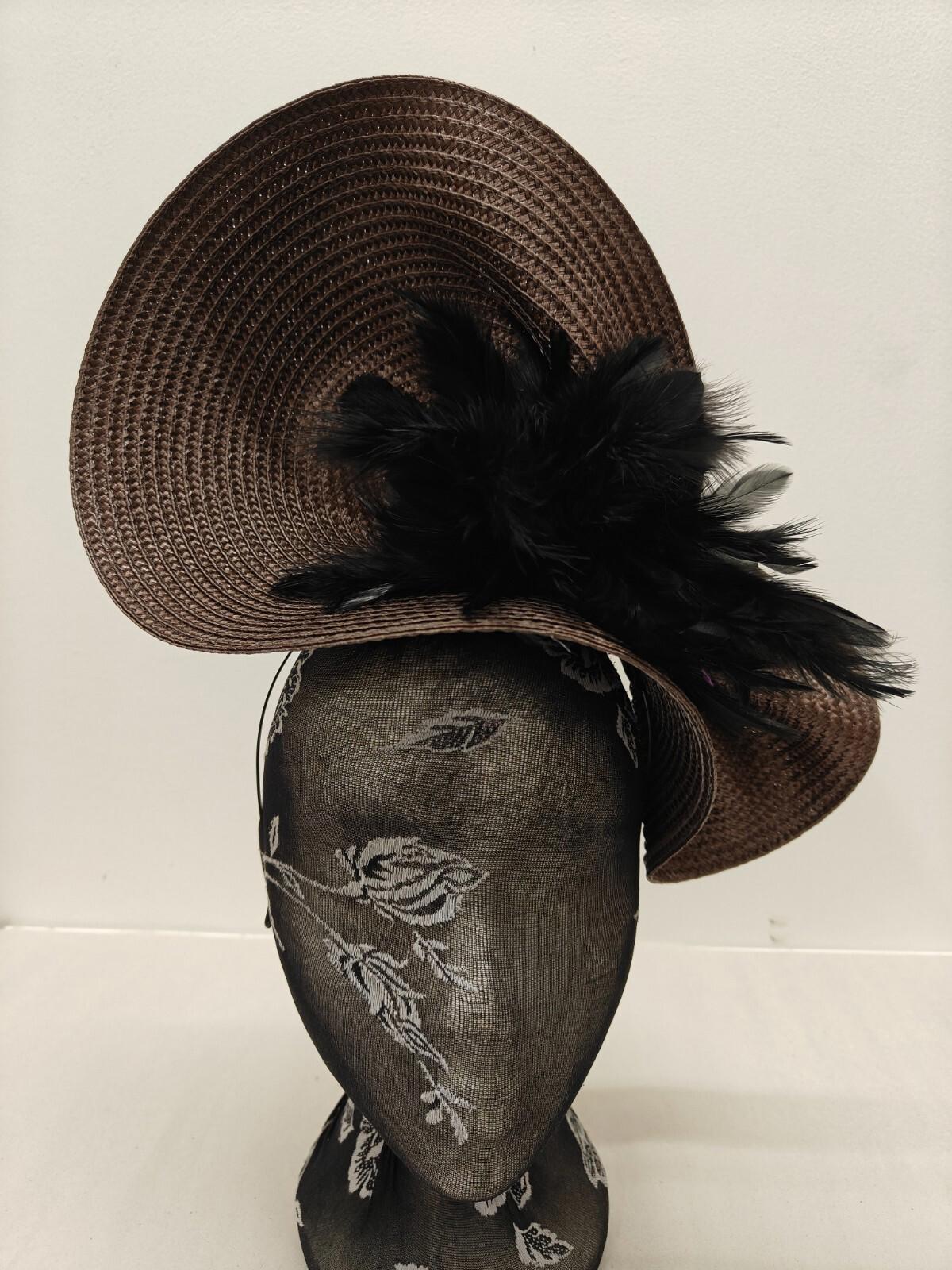 brown black flower large straw fascinator millinery burlesque headband wedding