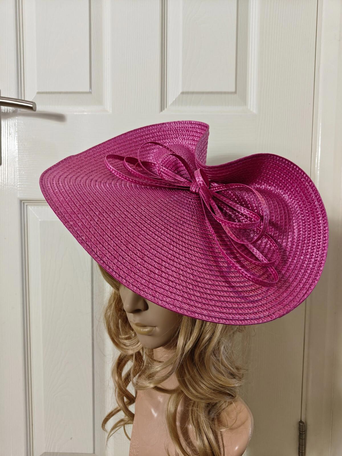 Pink large straw fascinator millinery burlesque headband wedding hat
