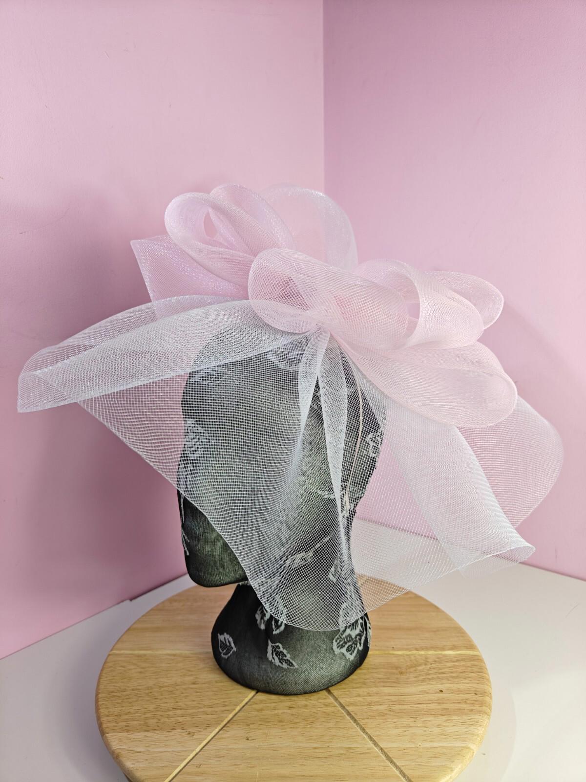 white light pink fascinator millinery headband derby wedding hat ascot race