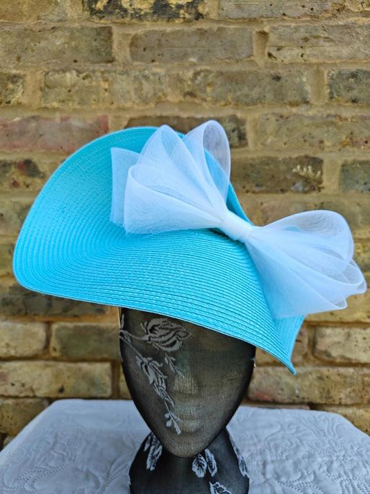 turquoise white large straw fascinator millinery headband wedding hat ascot