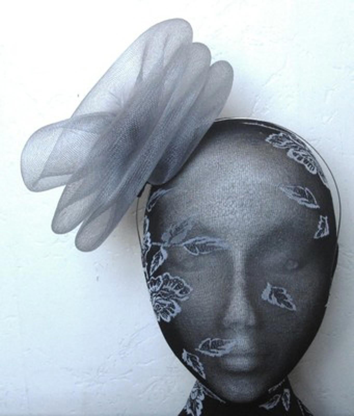 grey feather fascinator millinery burlesque headband wedding hat hair piece x